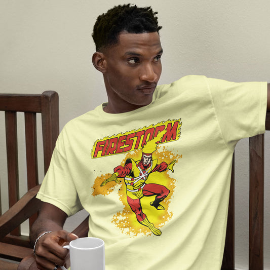 Firestorm T-shirt Retro 80's DC Comic Book Cartoon Superhero Yellow Tee DCO172