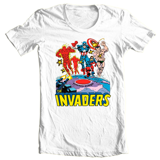 Vintage Design 'Invaders' 50's Comic T-Shirt - Retro Superhero Regular Fit Graphic Tee