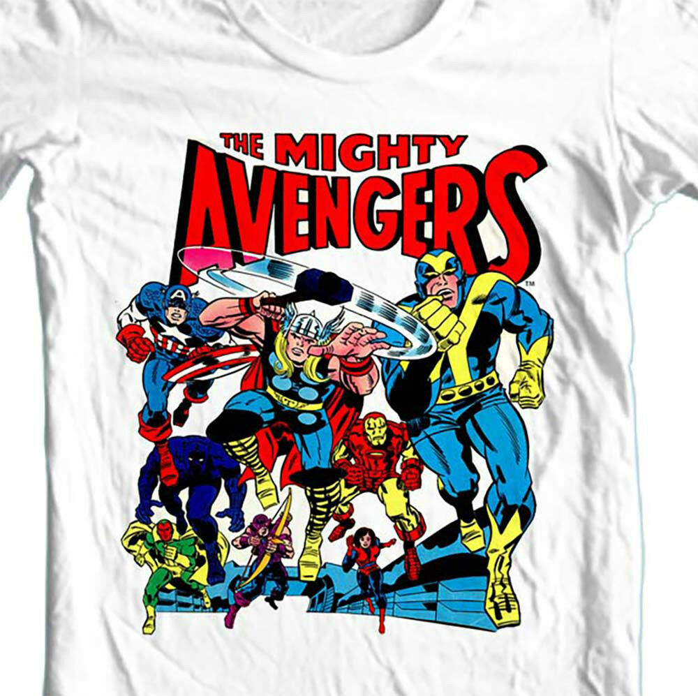 The Mighty Avengers t-shirt retro comic book Hawkeye Wasp Giant-Man Marvel Comics for sale