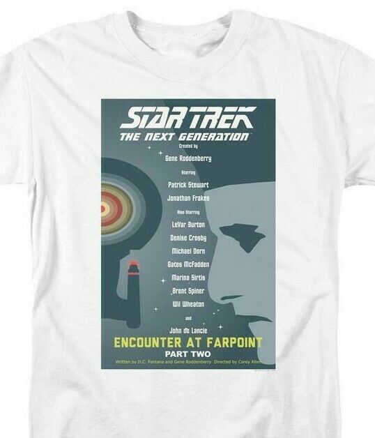 Star Trek T-shirt The Next Generation Encounter at Farpoint graphic tee throwback design tshirts for sale