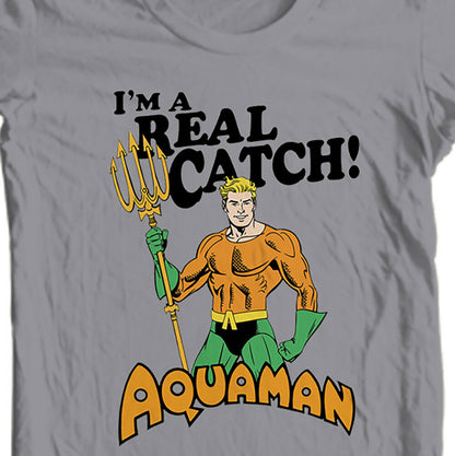 Aquaman T-shirt DC Comics retro design men's gray cotton tee DCO582