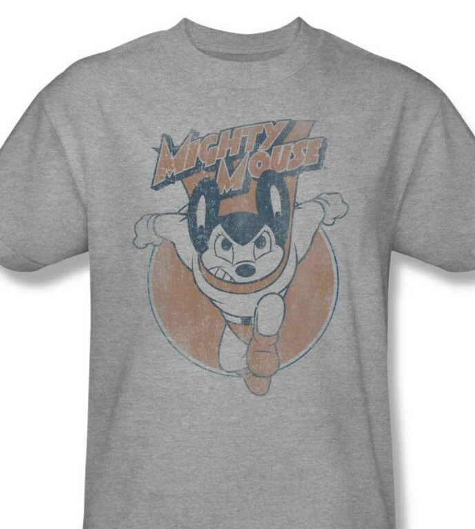 Mighty Mouse T-shirt retro design superhero cartoon heather grey tee CBS935