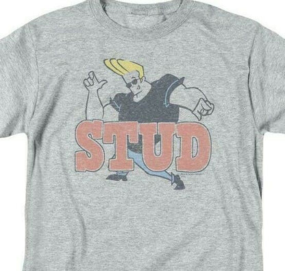 Johnny Bravo Stud T-shirt cartoon network 100% cotton gray graphic tee CN253B