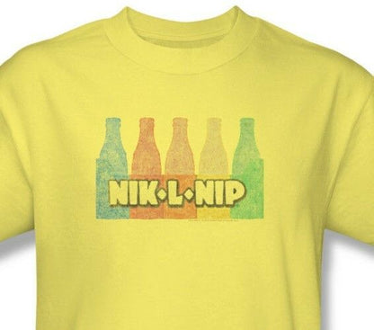 Nik-L-Nip T-shirt men's regular fit yellow cotton graphic tee retro 80's 70's throwback design tshirt