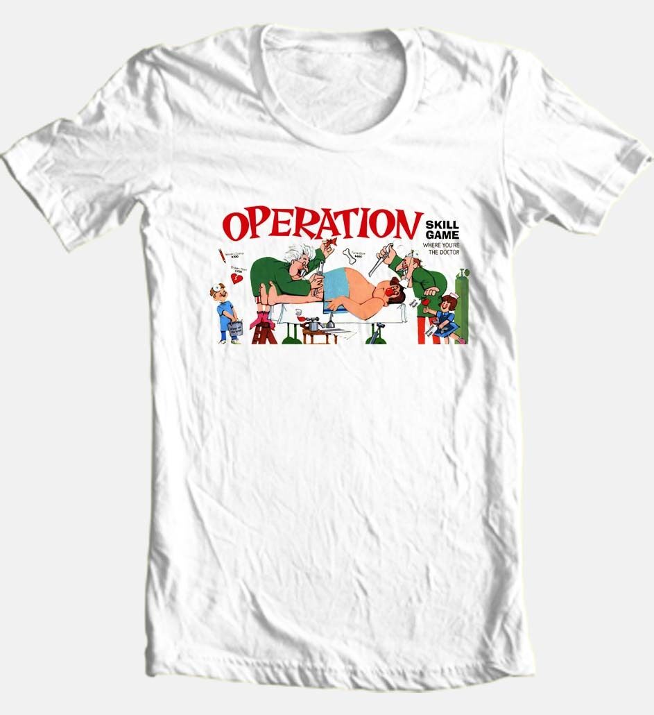 Operation T shirt retro board game 80s vintage toys 100% cotton white tee