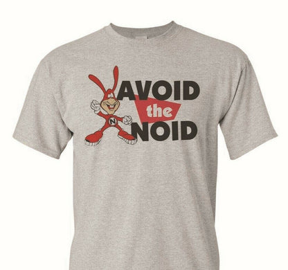 Avoid the Noid T-shirt 80s retro funny novelty cotton blend heather grey tee