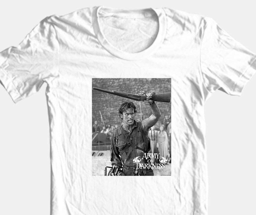 Army of Darkness Boomstick t-shirt men's regular fit cotton tee Evil Dead retro horror movie throwback design tshirt for sale