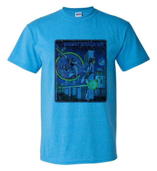 Night Stalker T-shirt retro video game distressed heather blue tee