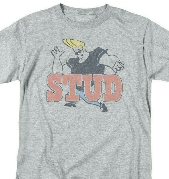 Johnny Bravo Stud T-shirt cartoon network 100% cotton gray graphic tee CN253B