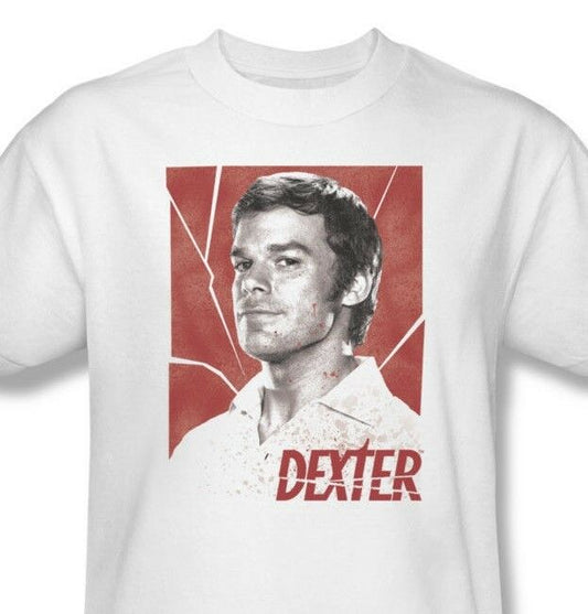 Dexter T-shirt Shattered graphic printed cotton white tee Free Shipping SHO335