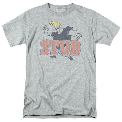 Johnny Bravo Stud T-shirt cartoon network 100% cotton gray graphic tee CN253B