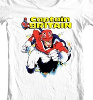 Captain Britain T-shirt Marvel Brian Braddock design adult fit white graphic tee