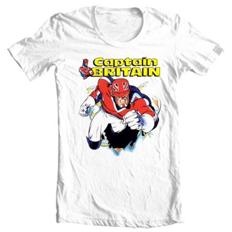 Captain Britain T-shirt Marvel Brian Braddock design adult fit white graphic tee